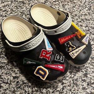 CROCS Black and White Women's Shoes with Colorful Patches